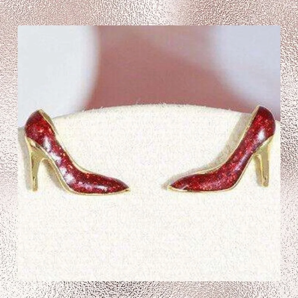Kate Spade Authentic Red Glitter 12K Gold Plated High Heel Shoe Stud Earrings